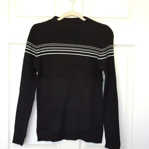 New Appleseeds Sweater Mock Turtleneck Black W/ White Striped Medium